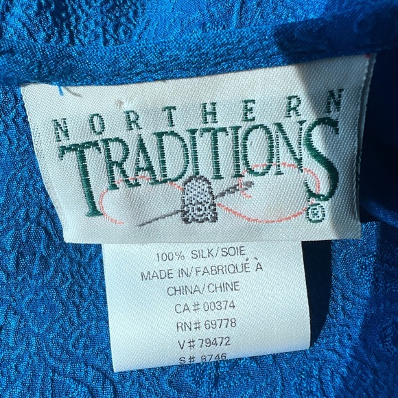 80s Vintage Northern Traditions Womens Blue 100% Silk Floral Flowy Top Small - Picture 6 of 10